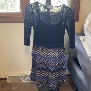 Speecklers brand black lace blue dress, size M